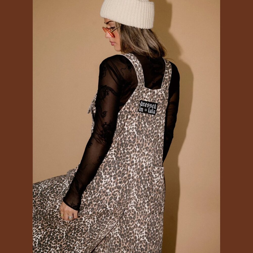 Dressed in LALA Leopard Overalls 🐆 Wide Leg Boho Festival XL - Picture 5 of 12